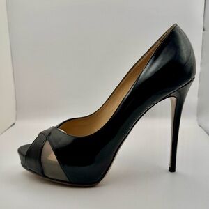 Valentino Black Patent Leather Peep-Toe Heels Size 39.5
